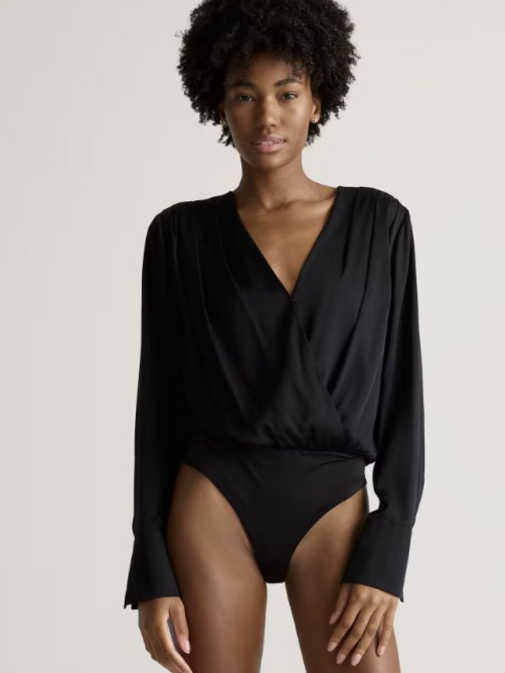 Quince Washable Stretch Silk Surplice Bodysuit Size M